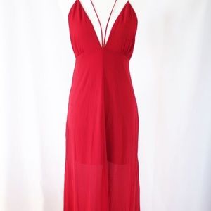 Floor length red dress